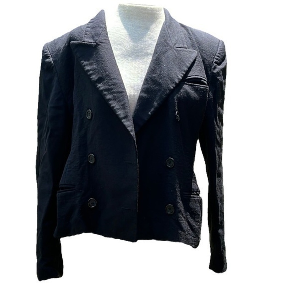 100 % Wool Blazer button front black womens size 12